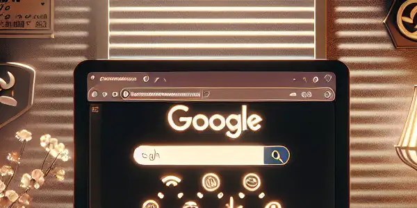 A cozy room featuring a computer displaying a search for Japanese adult content, emphasizing privacy and security.