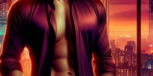 A charismatic actor in a stylish urban apartment, inviting viewers into a vibrant nightlife scene.